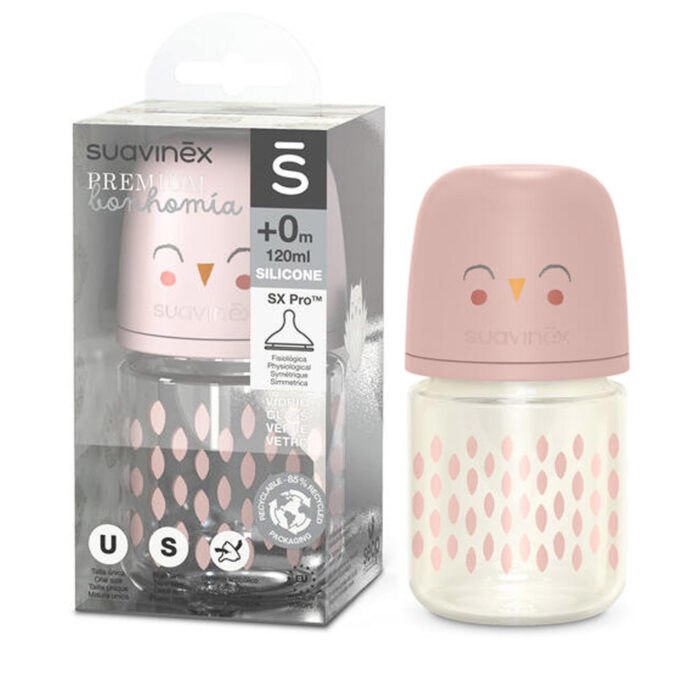 SUAVINEX BIBERON VERRE +0M 120 ML ROSE