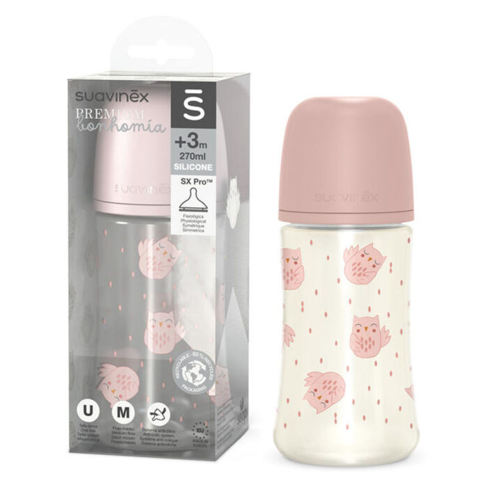SUAVINEX BIBERON +3M 270 ML HIBOU ROSE