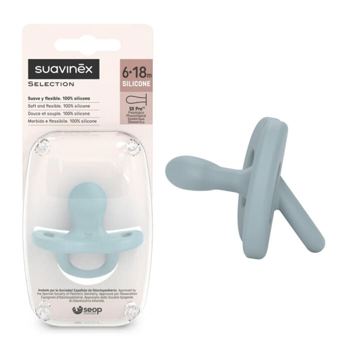 SUAVINEX SUCETTE PHYSIOLOGIQUE SILICONE 6-18 MOIS BLEU