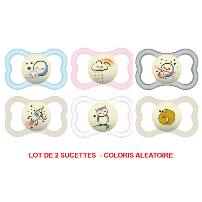 MAM SUCETTES SUPREME NUIT SILICONE +6M LOT DE 2 - DECOR 37