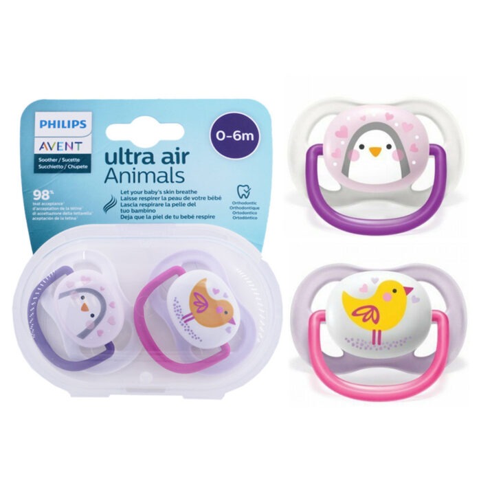 AVENT ULTRA AIR SUCETTE SILICONE 0-6M ANIMAL LOT DE 2 SUCETTES