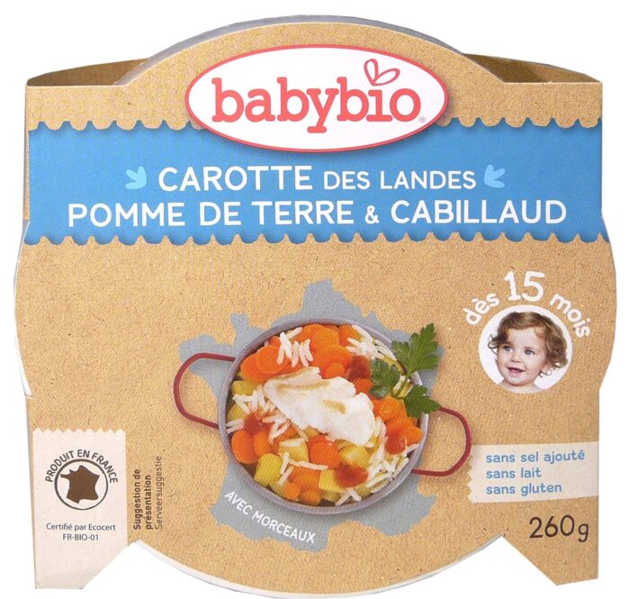 BABYBIO ASSIETTE CAROTTE-POMME DE TERRE-CABILLAUD 260G