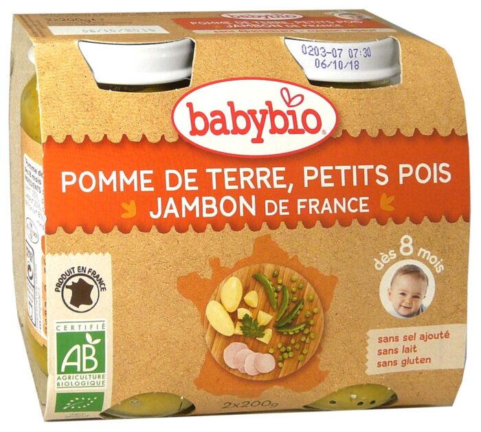 BABYBIO POMME DE TERRE-PETITS POIS-JAMBON 2x200 G