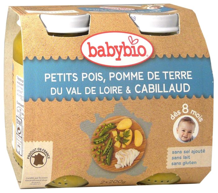BABYBIO PETITS POIS-POMME DE TERRE-CABILLAUD 2x200G