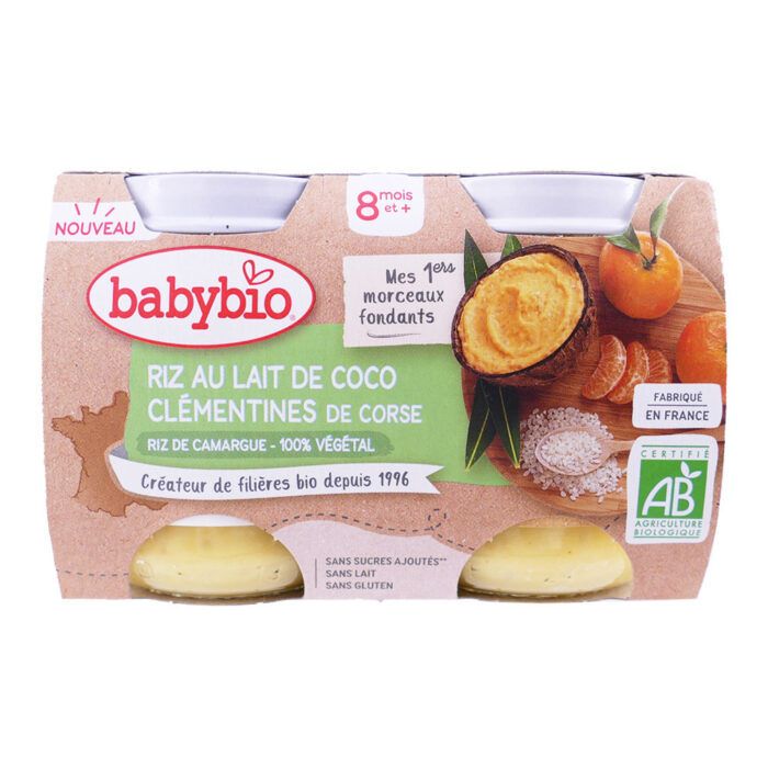 BABYBIO PETITS POTS RIZ LAIT DE COCO CLEMENTINES BIO 2X130G 8 MOIS+