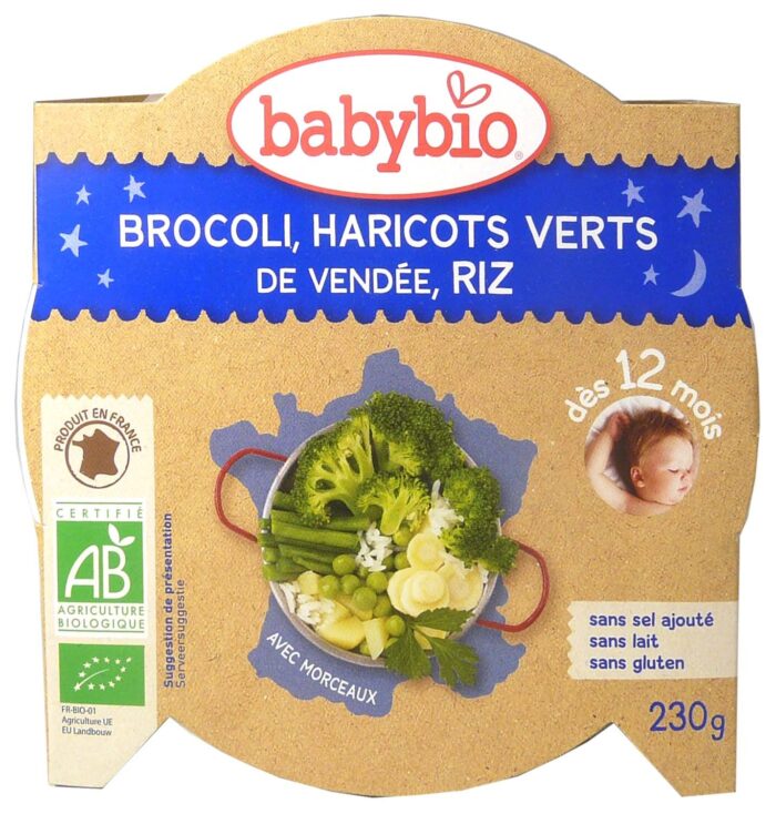BABYBIO ASSIETTE BROCOLI-HARICOTS VERTS-RIZ 230 G