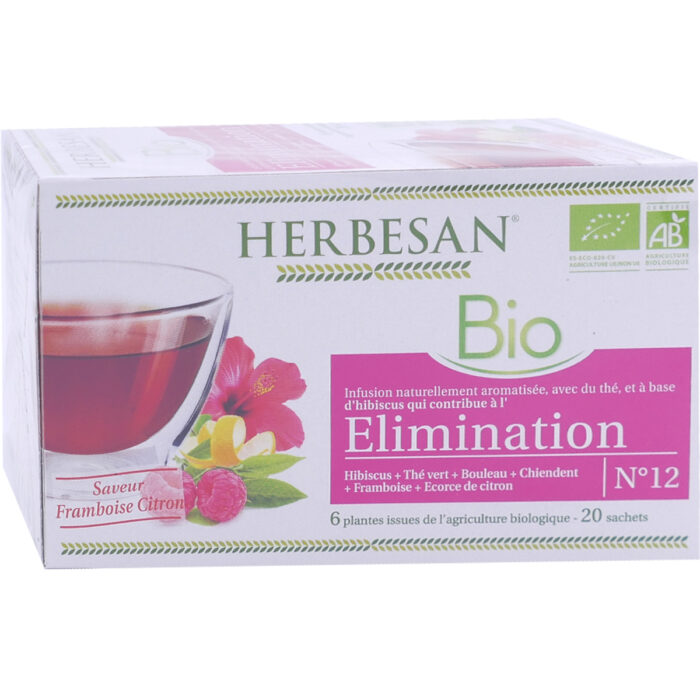 HERBESAN BIO ELIMINATION SAVEUR FRAMBOISE CITRON 20 SACHETS