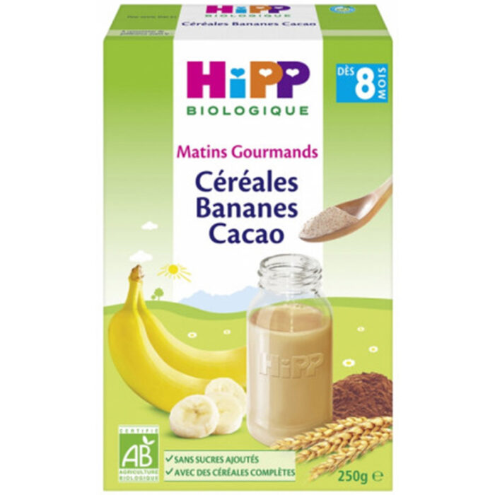 HIPP BIOLOGIQUE CEREALES BANANES CACAO BIO 8M+ 250G
