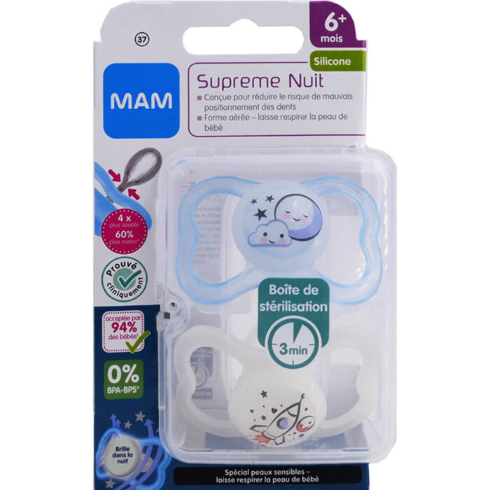 MAM SUCETTES SUPREME NUIT SILICONE +6M LOT DE 2 - DECOR 37 – Image 2