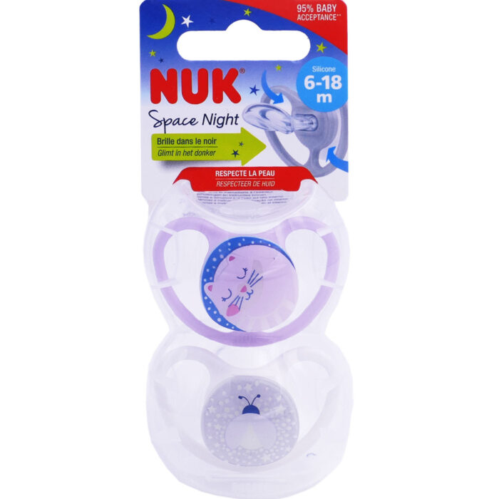 NUK SUCETTE SPACE NIGHT 6-18 MOIS LOT DE 2