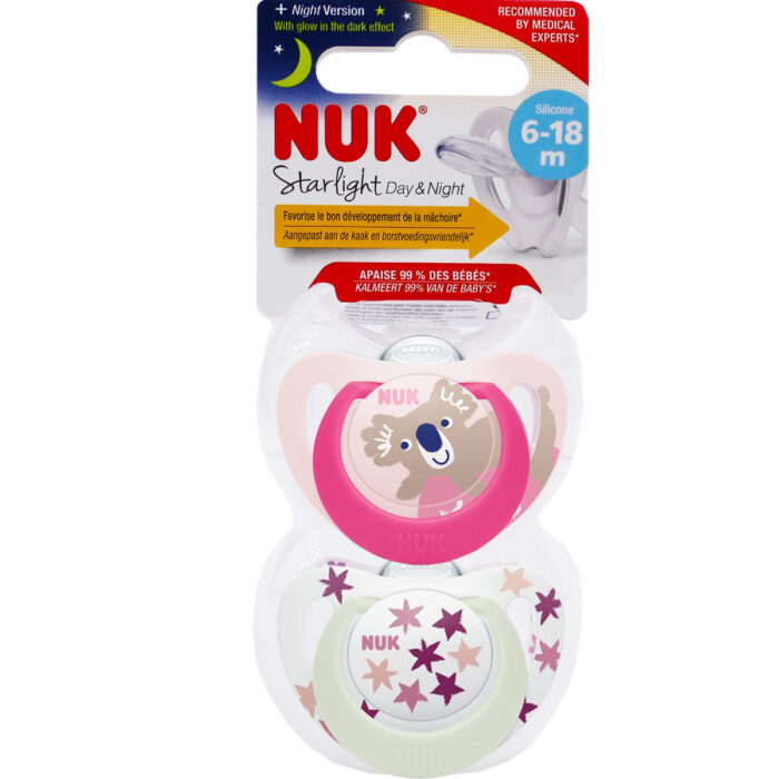 NUK SUCETTES STARLIGHT DAY & NIGHT 6-18 MOIS LOT DE 2