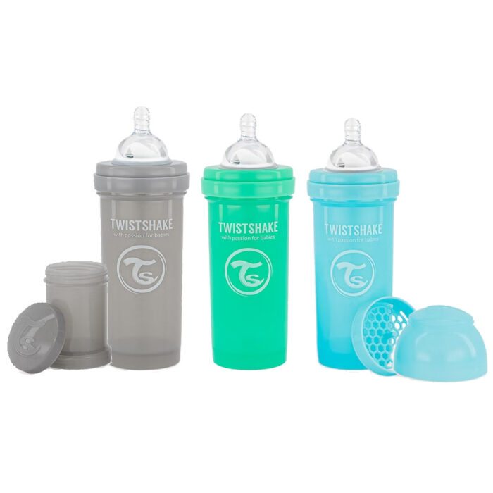 TWISTSHAKE COFFRET 3 BIBERONS ANTI COLIQUE 260ML GRIS VERT BLEU