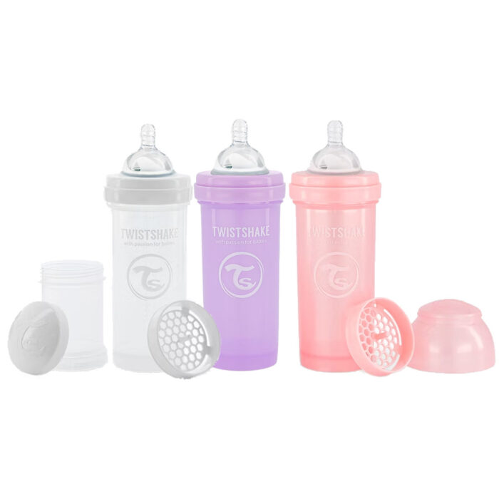 TWISTSHAKE COFFRET 3 BIBERONS ANTI COLIQUE 260ML BLANC VIOLET ROSE