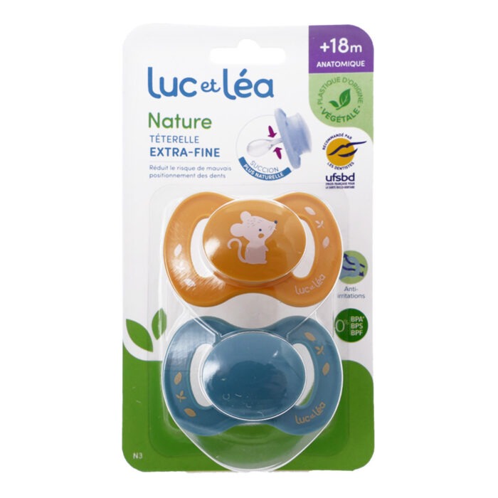 LUC ET LEA SUCETTE ANATOMIQUE NATURE LOT DE 2 SUCETTES +18M SOURIS