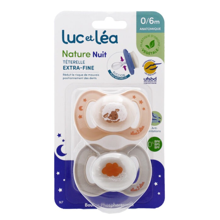 LUC ET LEA SUCETTE ANATOMIQUE NATURE NUIT LOT DE 2 SUCETTES 0-6M
