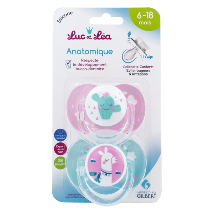 LUC ET LEA SUCETTE ANATOMIQUE 6-18M LAMA CACTUS 2 SUCETTES