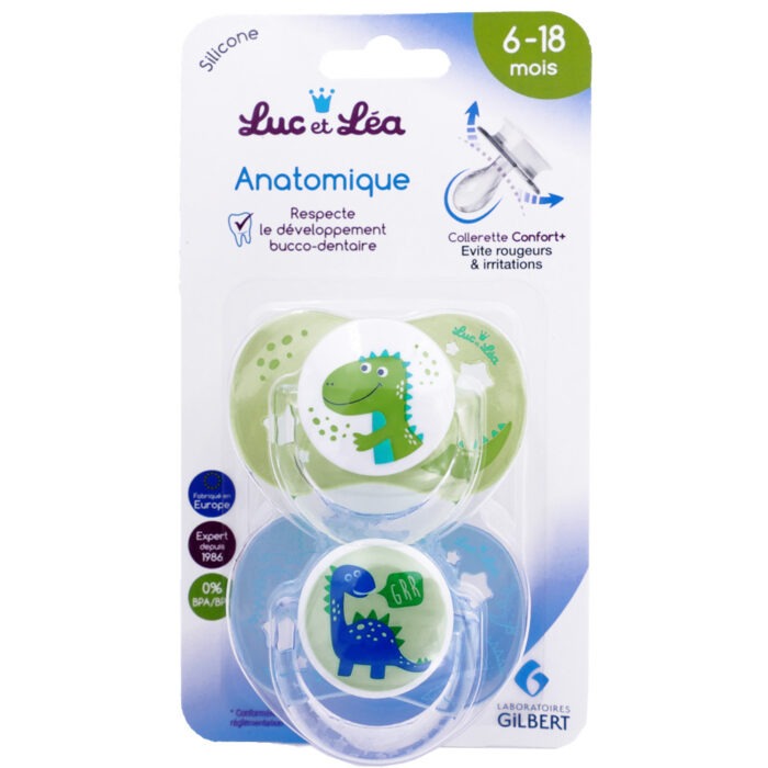 LUC ET LEA SUCETTE ANATOMIQUE 6-18M DINOSAURE 2 SUCETTES