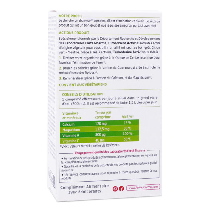 FORTE PHARMA TURBO DRAINE ACTIV CITRON VERT MENTHE 20 COMPRIMÉS – Image 2