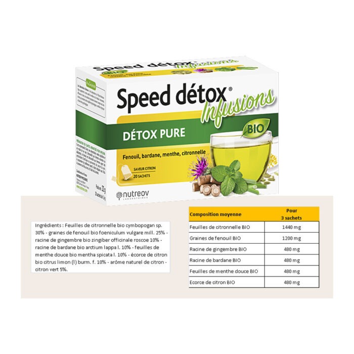 NUTREOV SPEED DETOX INFUSIONS BIO DETOX PURE 20 SACHETS SAVEUR CITRON – Image 2