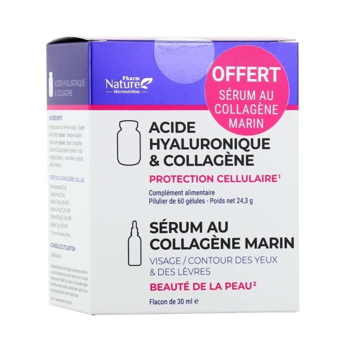 PHARM NATURE ACIDE HYALURONIQUE & COLLAGENE 60 GELULES + SERUM 30ML