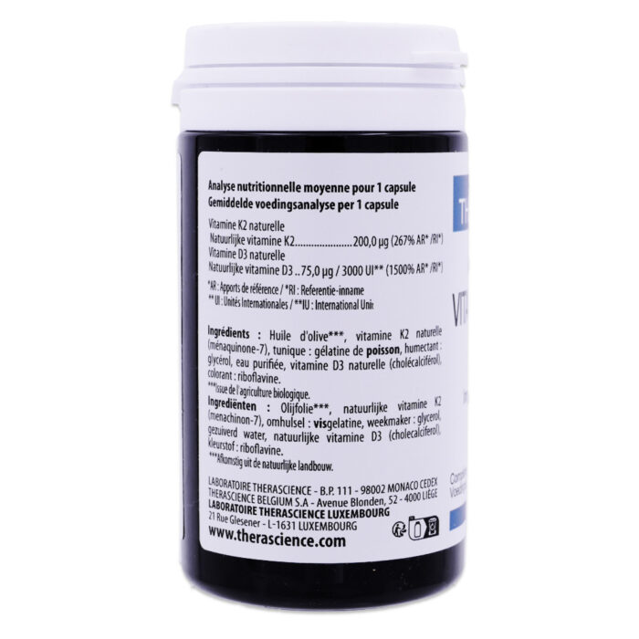 THERASCIENCE PHYSIOMANCE VITAMINES D3 & K2+ 60 CAPSULES – Image 2