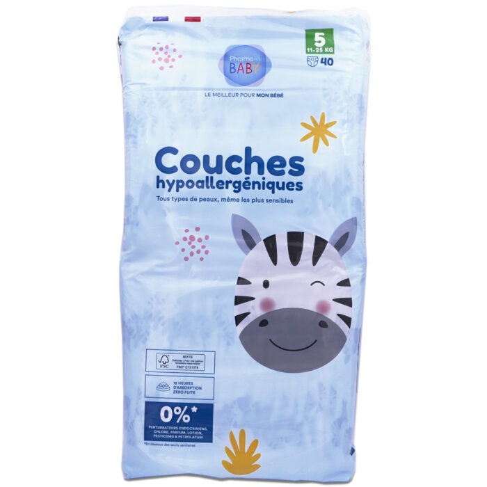 COUCHES HYPOALLERGENIQUES PHARMABABY TAILLE 5 40 COUCHES