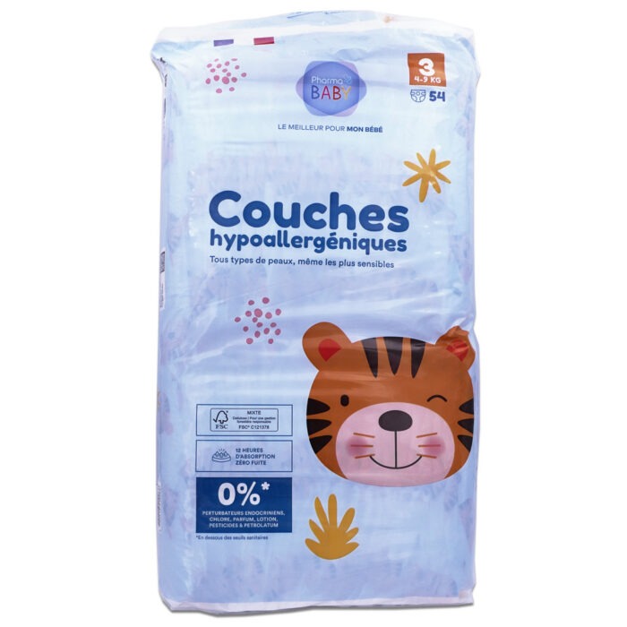 COUCHES HYPOALLERGENIQUES TAILLE 3 54 COUCHES PHARMABABY